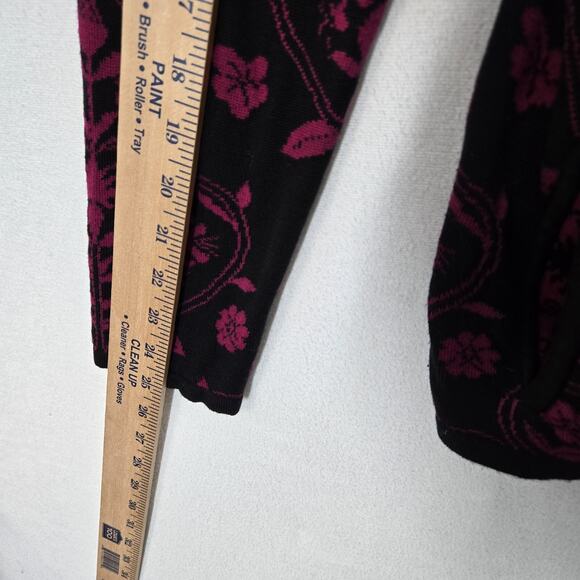 Chico's Silk Blend Cardigan Jacket sz 2 - L Black Magenta Pink Zip Front Pockets - Picture 12 of 13